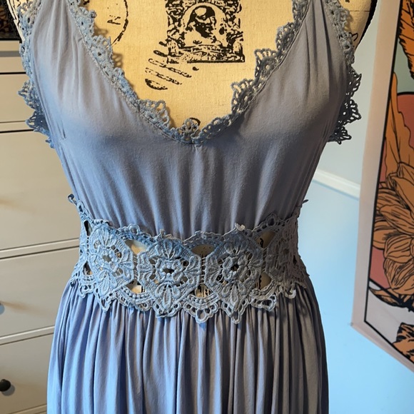 Lace Detail Baby blue Maxi Dress - Picture 2 of 5